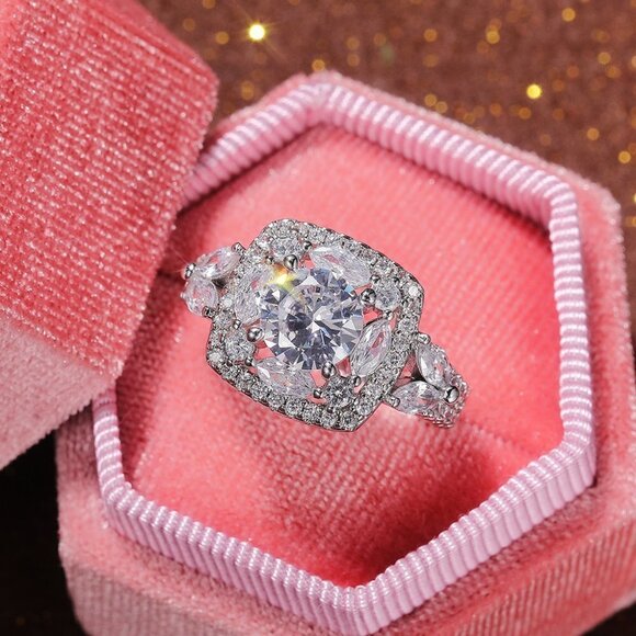 😍SHINY ROUND CZ SQUARE 925 STERLING SILVER LUXURY WEDDING RINGS FOR WOMEN, L053 - Picture 2 of 7